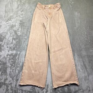OAT NEW YORK Wide Leg Jeans Tan Cropped Raw Hem High Rise Size 0/25 Fits 22"